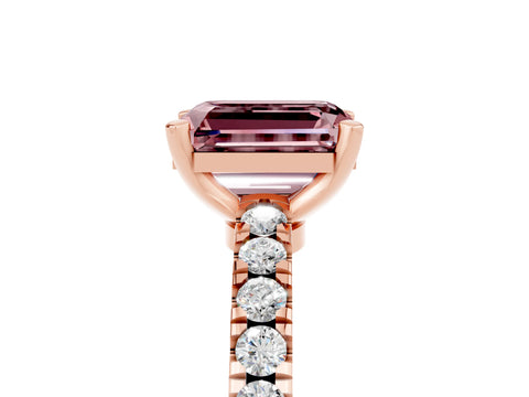 Rose gold Emerald Cut Solitaire Diamond with Pavé Band and Four-Prong Setting_5
