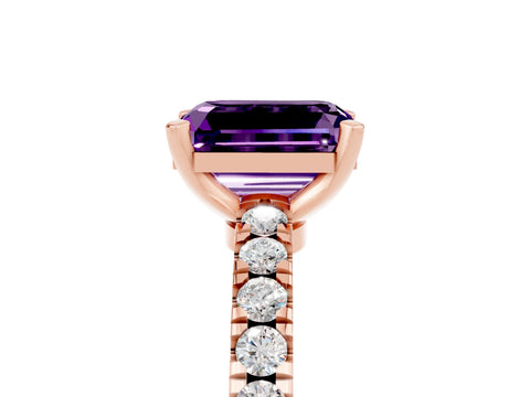 Rose gold Emerald Cut Solitaire Diamond with Pavé Band and Four-Prong Setting_5