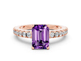Rose gold Emerald Cut Solitaire Diamond with Pavé Band and Four-Prong Setting