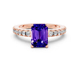 Rose gold Emerald Cut Solitaire Diamond with Pavé Band and Four-Prong Setting