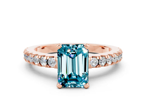 Rose gold Emerald Cut Solitaire Diamond with Pavé Band and Four-Prong Setting