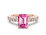 Rose gold Emerald Cut Solitaire Diamond with Pavé Band and Four-Prong Setting