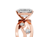 Rose gold Emerald Cut Solitaire Diamond with Side Stones on Criss-Cross Band and Four-Prong Setting_22