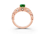 Rose gold Emerald Cut Solitaire Emerald Leaf-Inspired Vine Band Ring with Prong Setting_3