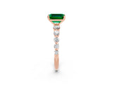 Rose gold Emerald Cut Solitaire Emerald Ring with Pave Band and Four-Prong Setting_2