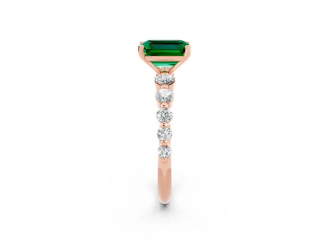 Rose gold Emerald Cut Solitaire Emerald Ring with Pave Band and Four-Prong Setting_2