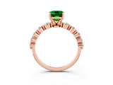 Rose gold Emerald Cut Solitaire Emerald Ring with Pave Band and Four-Prong Setting_3