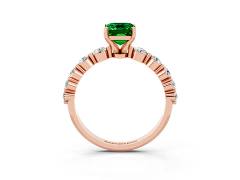 Rose gold Emerald Cut Solitaire Emerald Ring with Pave Band and Four-Prong Setting_3