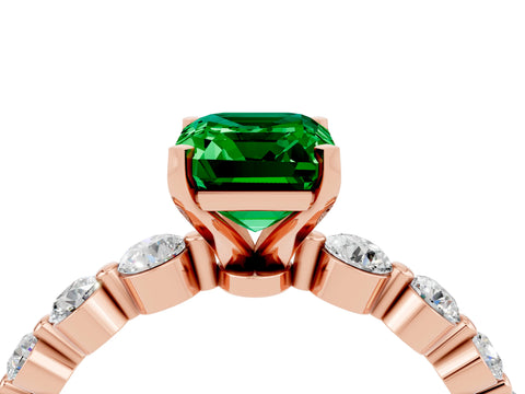 Rose gold Emerald Cut Solitaire Emerald Ring with Pave Band and Four-Prong Setting_4