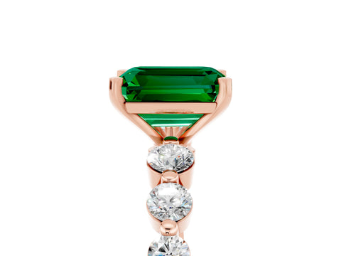 Rose gold Emerald Cut Solitaire Emerald Ring with Pave Band and Four-Prong Setting_5