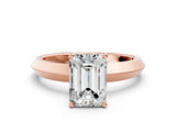 Rose gold Emerald Cut Solitaire Engagement Ring with Flat Band and Four-Prong Setting