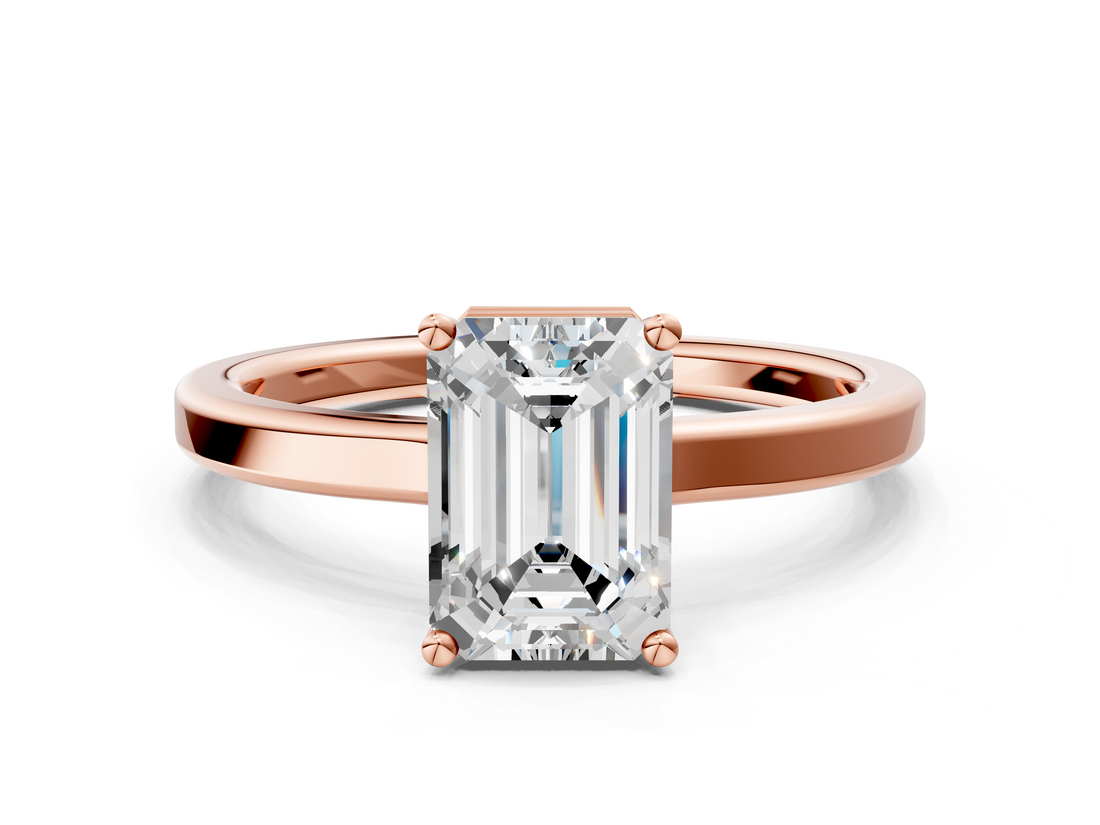 Rose gold Emerald Cut Solitaire Engagement Ring with Four-Prong Setting on a Classic Band_36