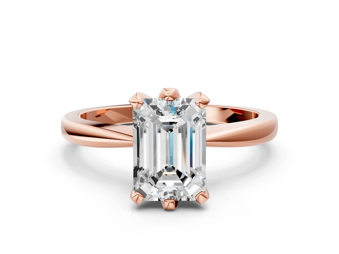 Rose gold Emerald Cut Solitaire Engagement Ring with Six-Prong Setting and Tapered Band_3