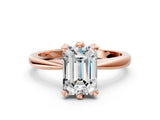 Rose gold Emerald Cut Solitaire Engagement Ring with Six-Prong Setting and Tapered Band_3