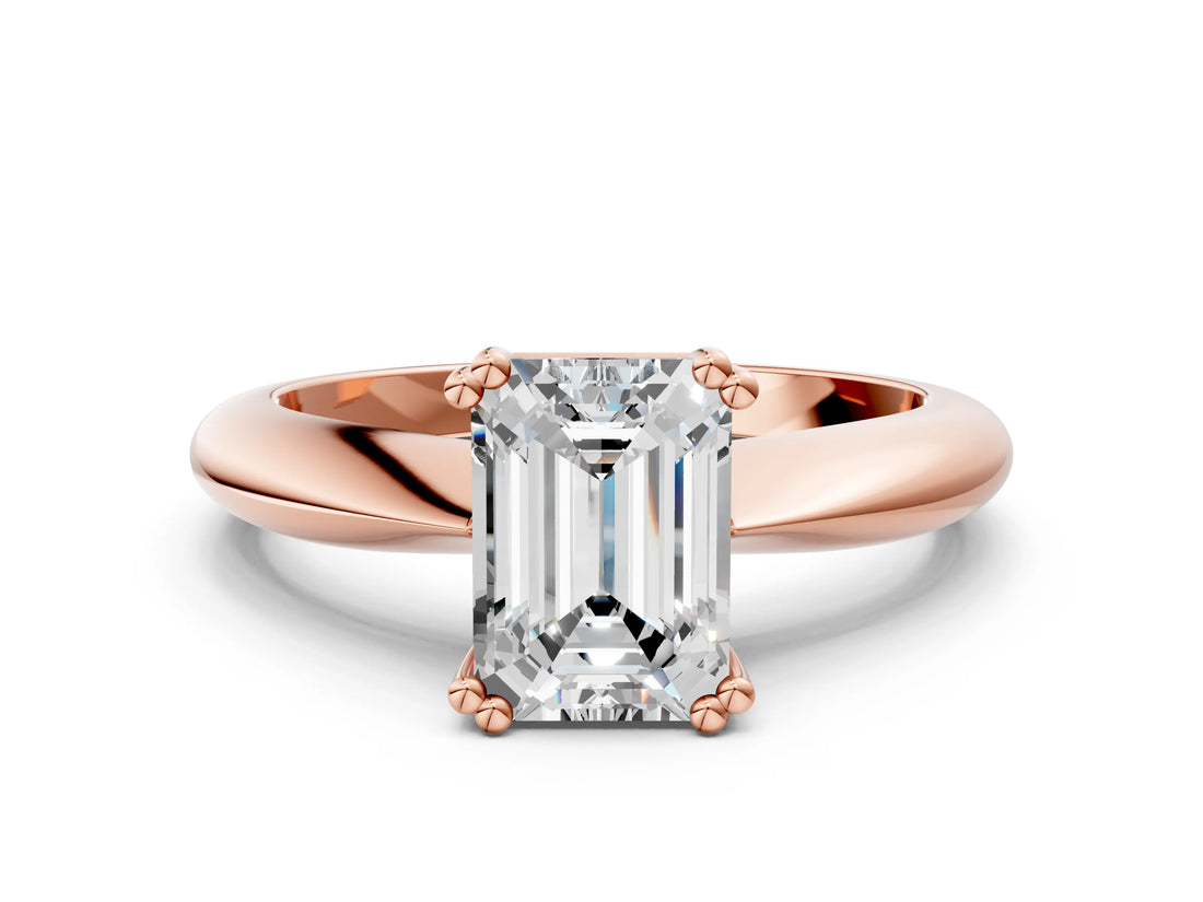 Rose gold Emerald Cut Solitaire Engagement Ring with Tapered Band and Four-Prong Setting 1