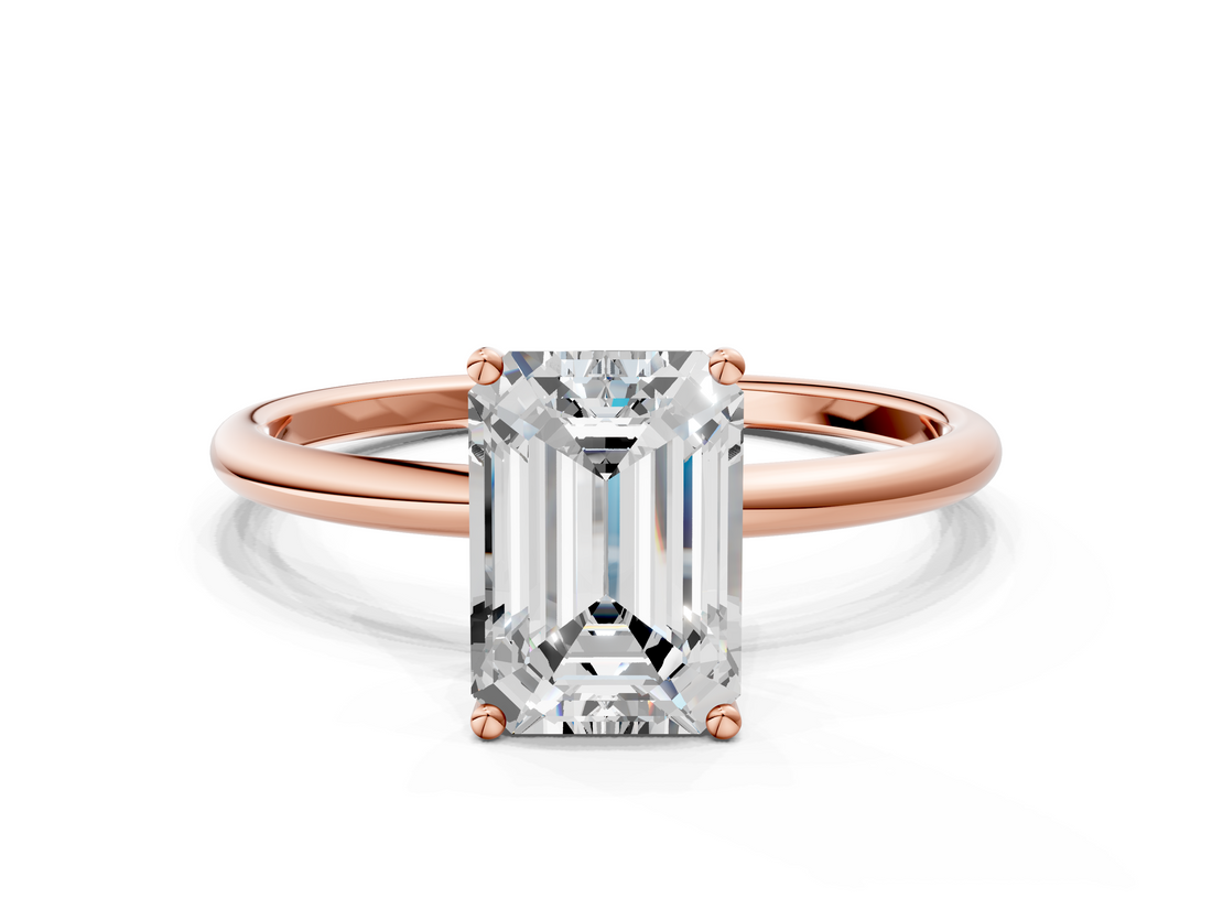Rose gold Emerald Cut Solitaire Engagement Ring with Thin Band and Four-Prong Setting_3
