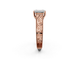 Rose gold Emerald Cut Solitaire Engraved Band with Four-Prong Setting_81