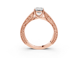 Rose gold Emerald Cut Solitaire Engraved Band with Four-Prong Setting_82