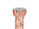 Rose gold Emerald Cut Solitaire Engraved Band with Four-Prong Setting_84