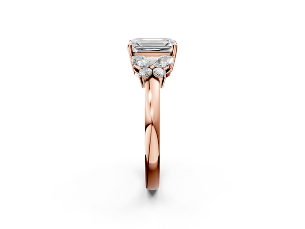 Rose gold Emerald Cut Solitaire Floral Diamond Ring with Four-Prong Setting