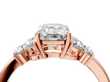 Rose gold Emerald Cut Solitaire Floral Diamond Ring with Four-Prong Setting_52