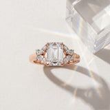 Rose gold Emerald Cut Solitaire Floral Diamond Ring with Four-Prong Setting_68
