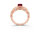 Rose gold Emerald Cut Solitaire Garnet Leaf-Inspired Vine Band Ring with Prong Setting_3