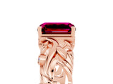 Rose gold Emerald Cut Solitaire Garnet Leaf-Inspired Vine Band Ring with Prong Setting_5