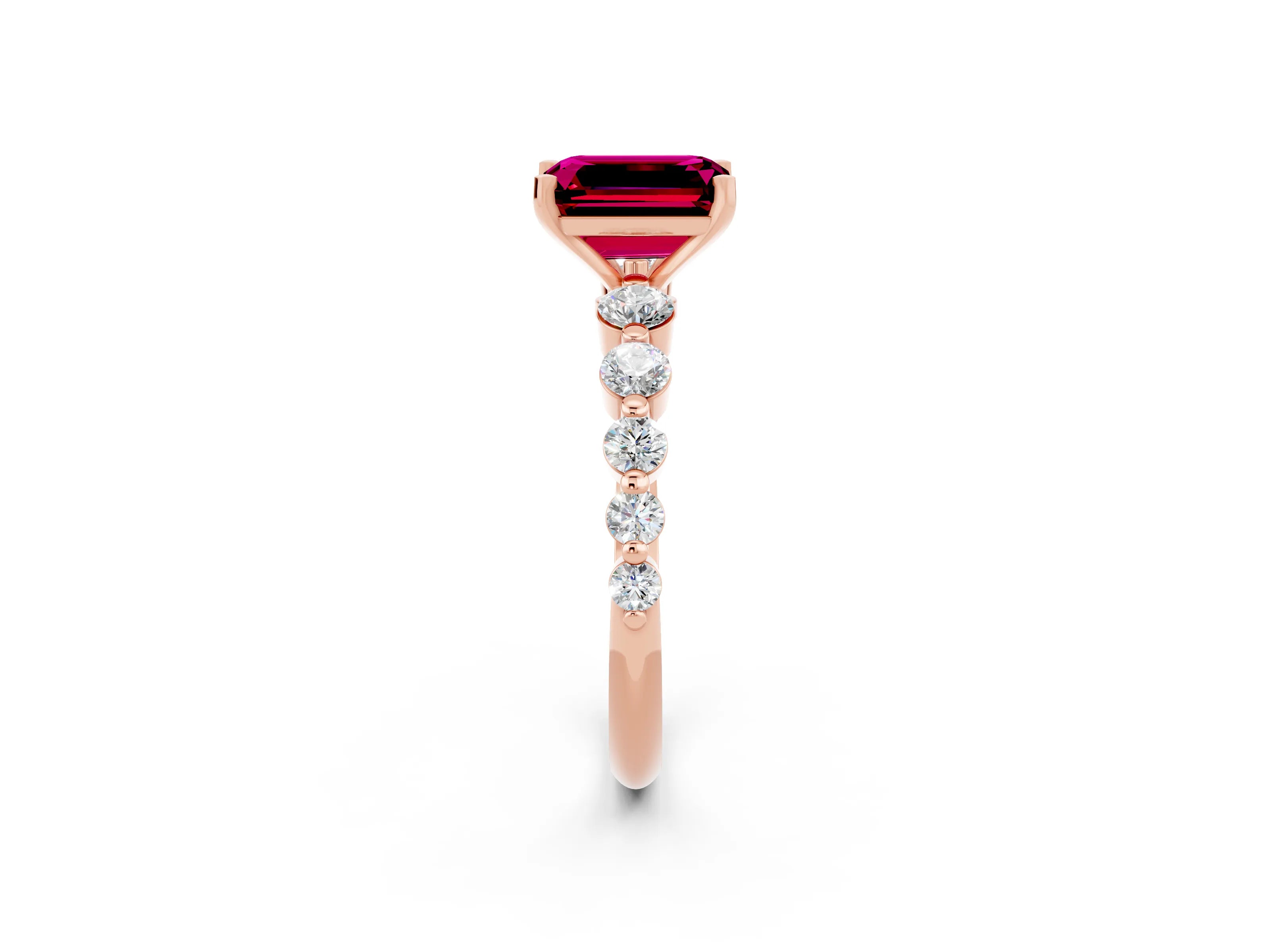 Rose gold Emerald Cut Solitaire Garnet Ring with Pave Band and Four-Prong Setting_2