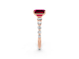 Rose gold Emerald Cut Solitaire Garnet Ring with Pave Band and Four-Prong Setting_2