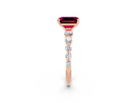 Rose gold Emerald Cut Solitaire Garnet Ring with Pave Band and Four-Prong Setting_2