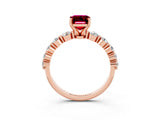 Rose gold Emerald Cut Solitaire Garnet Ring with Pave Band and Four-Prong Setting_3