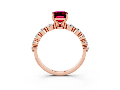 Rose gold Emerald Cut Solitaire Garnet Ring with Pave Band and Four-Prong Setting_3