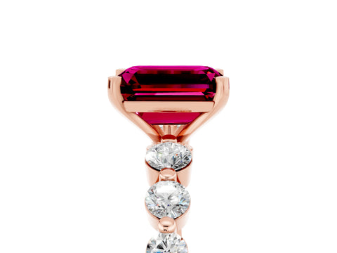 Rose gold Emerald Cut Solitaire Garnet Ring with Pave Band and Four-Prong Setting_5