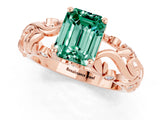 Rose gold Emerald Cut Solitaire Green Sapphire Leaf-Inspired Vine Band Ring with Prong Setting_1