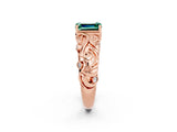Rose gold Emerald Cut Solitaire Green Sapphire Leaf-Inspired Vine Band Ring with Prong Setting_2