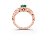 Rose gold Emerald Cut Solitaire Green Sapphire Leaf-Inspired Vine Band Ring with Prong Setting_3