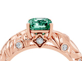 Rose gold Emerald Cut Solitaire Green Sapphire Leaf-Inspired Vine Band Ring with Prong Setting_4