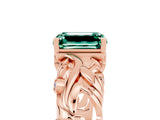 Rose gold Emerald Cut Solitaire Green Sapphire Leaf-Inspired Vine Band Ring with Prong Setting_5