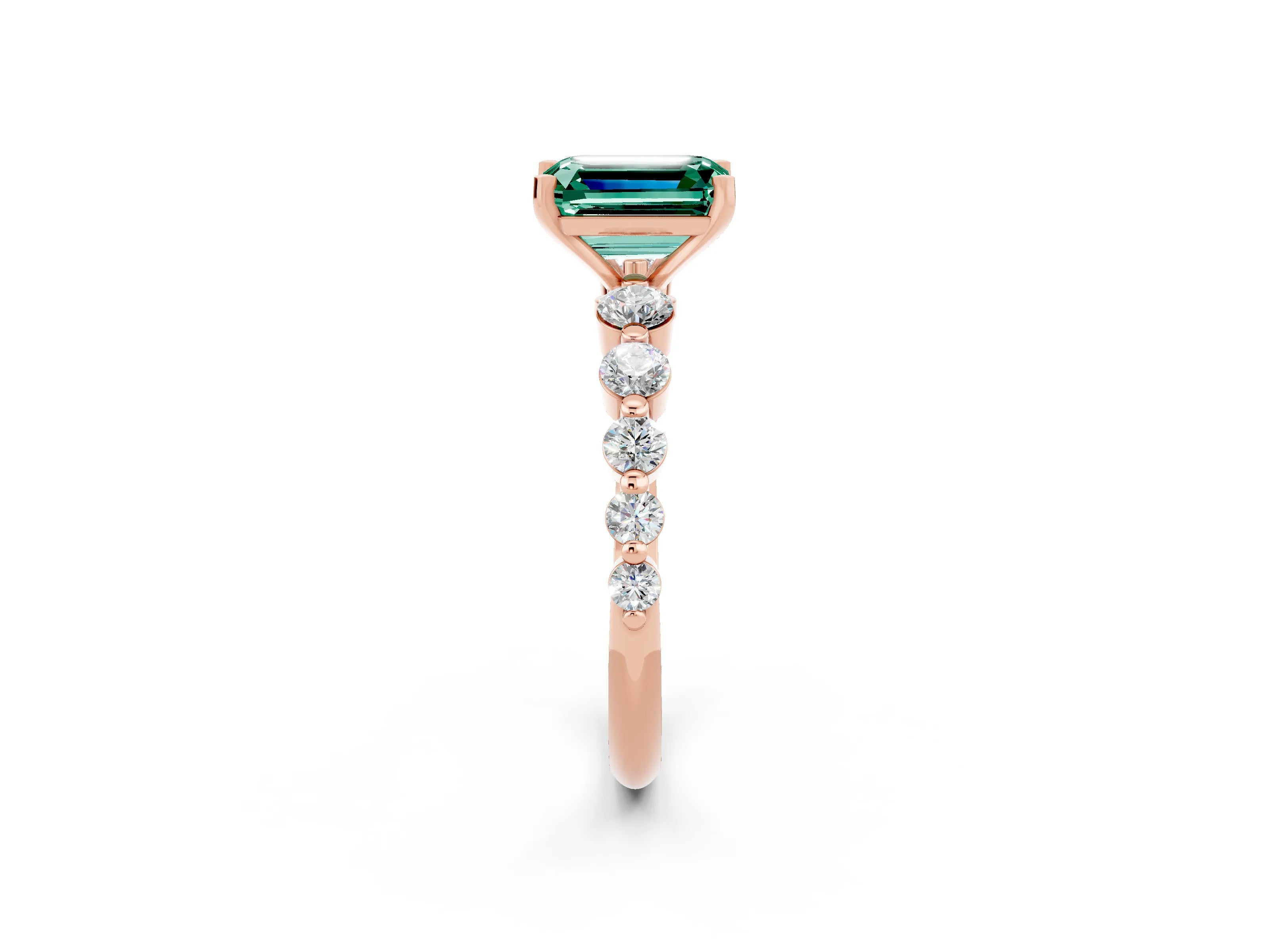 Rose gold Emerald Cut Solitaire Green Sapphire Ring with Pave Band and Four-Prong Setting_2