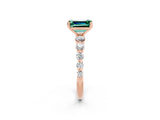 Rose gold Emerald Cut Solitaire Green Sapphire Ring with Pave Band and Four-Prong Setting_2