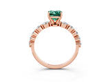 Rose gold Emerald Cut Solitaire Green Sapphire Ring with Pave Band and Four-Prong Setting_3