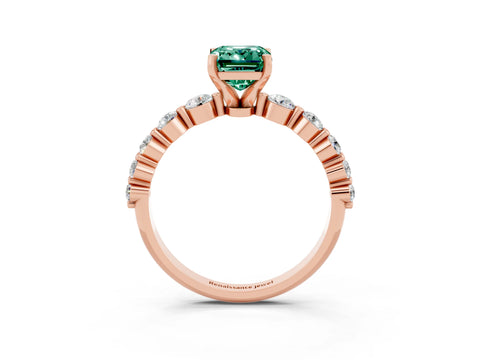 Rose gold Emerald Cut Solitaire Green Sapphire Ring with Pave Band and Four-Prong Setting_3
