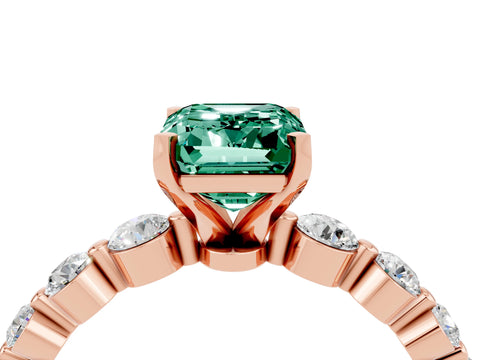Rose gold Emerald Cut Solitaire Green Sapphire Ring with Pave Band and Four-Prong Setting_4