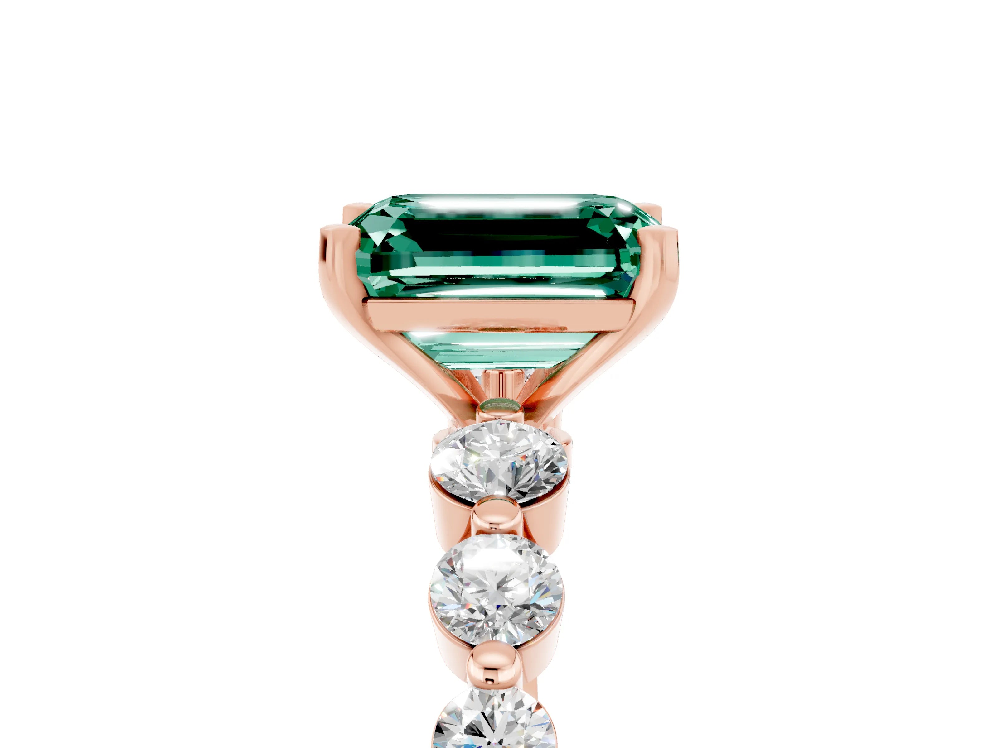 Rose gold Emerald Cut Solitaire Green Sapphire Ring with Pave Band and Four-Prong Setting_5