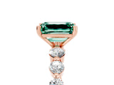 Rose gold Emerald Cut Solitaire Green Sapphire Ring with Pave Band and Four-Prong Setting_5