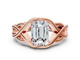 Rose gold Emerald Cut Solitaire Intertwined Band Prong Setting Ring_14