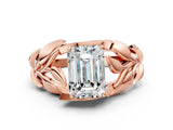 Rose gold Emerald Cut Solitaire Leaf-Inspired Engagement Ring with Prong Setting_19