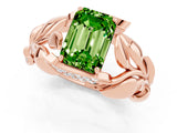 Rose gold Emerald Cut Solitaire Leaf-Inspired Engagement Ring with Prong Setting_1