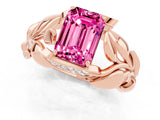 Rose gold Emerald Cut Solitaire Leaf-Inspired Engagement Ring with Prong Setting_1
